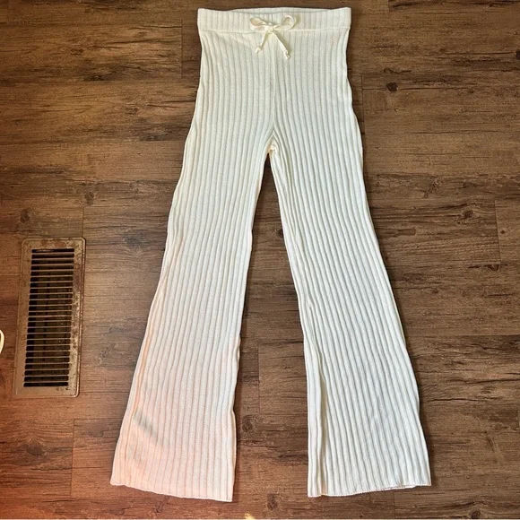 Nasty Gal Rib Cream Wide Leg Trousers - Picture 1 of 9